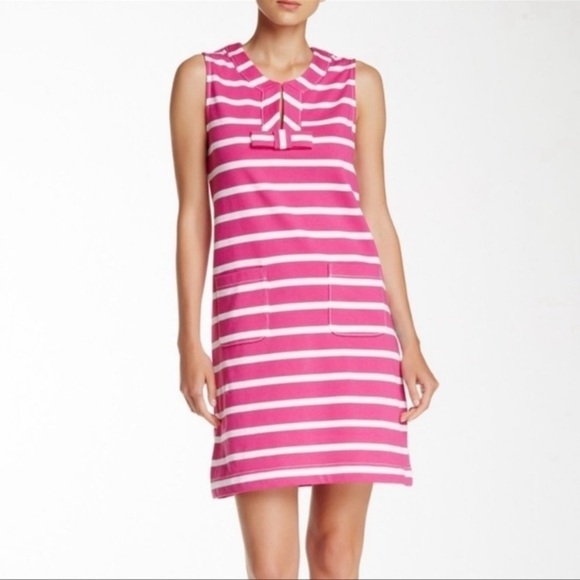 Kate Spade | Tropez Pink White Stripe Cotton Shift Dress size XS bow - Picture 1 of 9